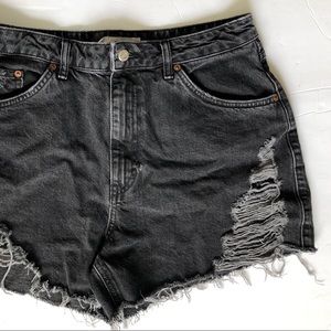 Topshop High Waist Distressed Denim Mom Shorts